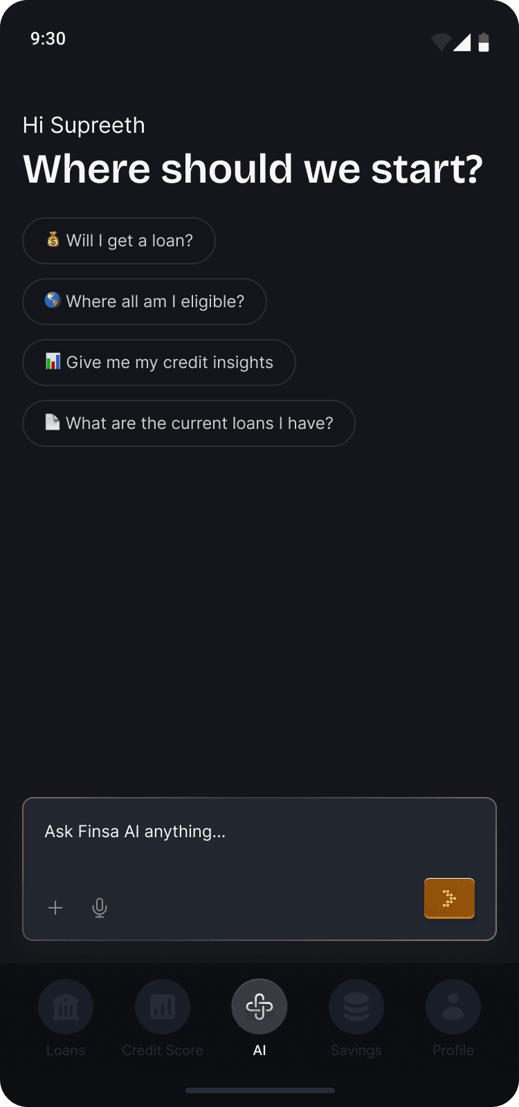 Finsa AI chat screen in the app