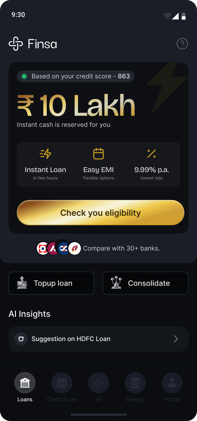 The Finsa app showing a pre-approved personal loan offer